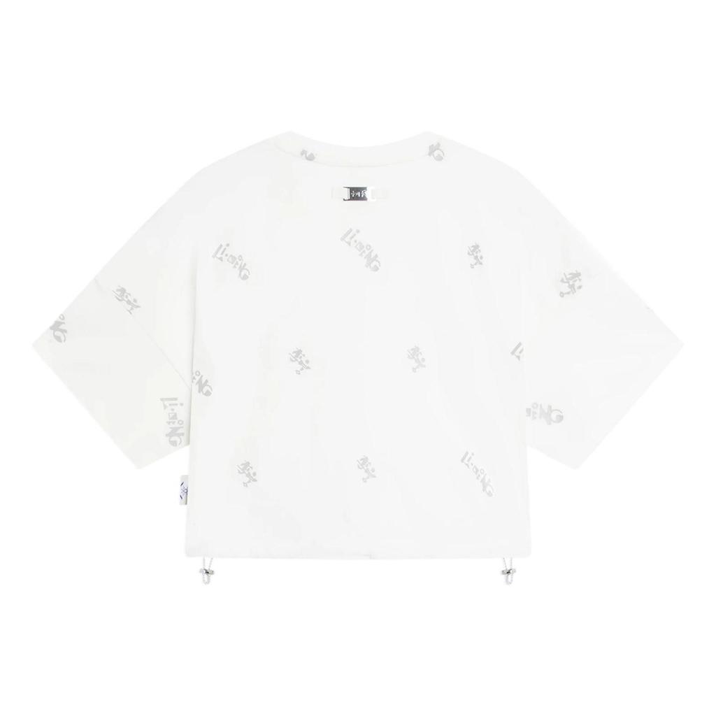 Li Ning Vital Essential Text Print Round Neck Short Sleeve T-Shirt Women Tops White AHSSB32-4