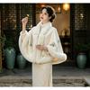 Winter Solid Color Knit Cape Shawl With Fur Trim Warm Cheongsam Outerwear Women