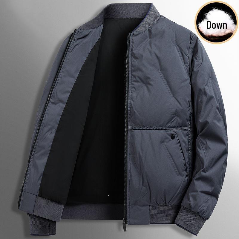 Men's Lightweight Luxury Down Bomber Jacket - Short, Business Casual, Trendy Outerwear for Mid-aged Men.