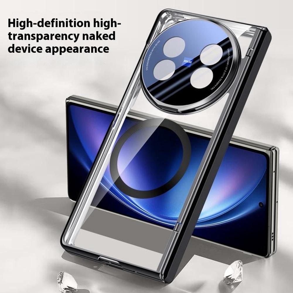 For vivo X Fold5 5G Magnetic Case PC+Acrylic Phone Cover with Anti-Spy Screen Protector,Lens Kickstand