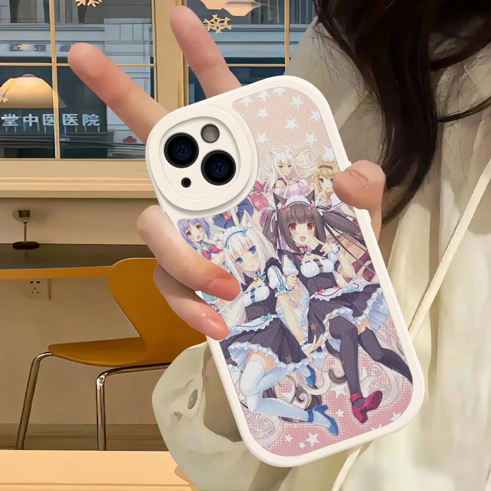 

Chocola Nekopara Phone Case For IPhone 16 15 14 13 Pro Max 11 12 Plus Leather Silicone Cover iPhone 16 pro