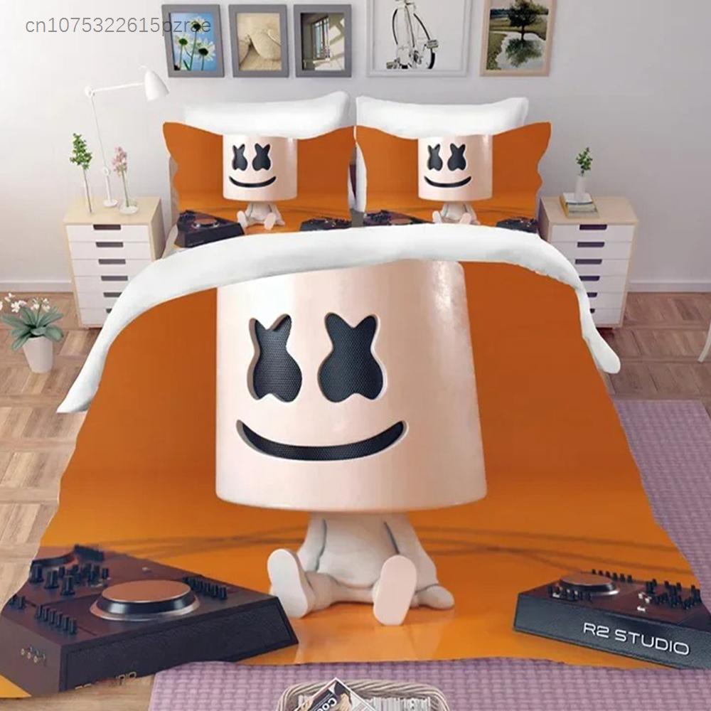 DJ Lovers Marshmello Pattern Set Biancheria da Letto Camera da Letto Morbido Moderno Copriletti Comodo Copripiumino per Bambini Coperta e Federa