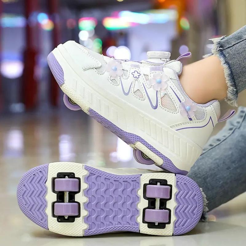 

2025Children s small flower decorated four-wheel roller skating sports shoes breathable roller skating girls shoes holiday gifts 40 фіолетовий