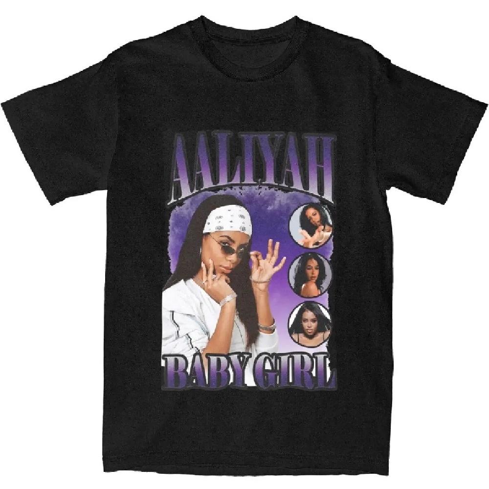 

A-Aaliyah Футболка Девочка Фиолетовая Модная Футболка Короткий Рукав Эстетичная Футболка Лето Хлопок Круглый Вырез Оверсайз Топ Футболки S чёрный