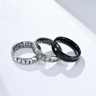 Retro Nordic Viking Text Titanium Steel Ring Unisex Style for Men and Women