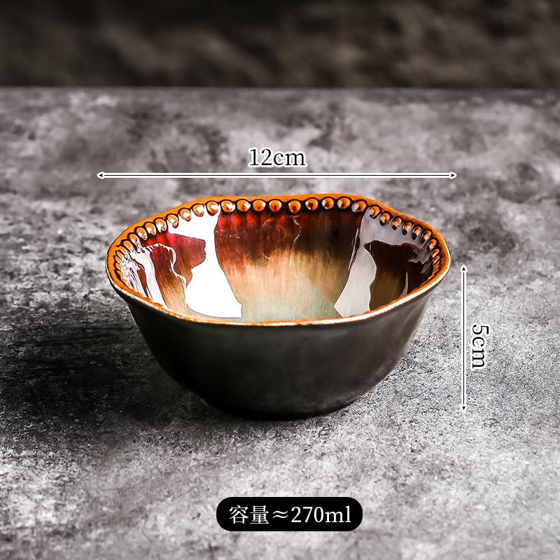 

BRJapanese Ceramic Plate Retro Kiln Glaze Barbecue Bowl Western Food Plates French Restaurant Bone Dish Dinner PlatesEY