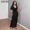 Fashion Summer Spring Solid Color Print Short Sleeve U-Neck Casual Dresses