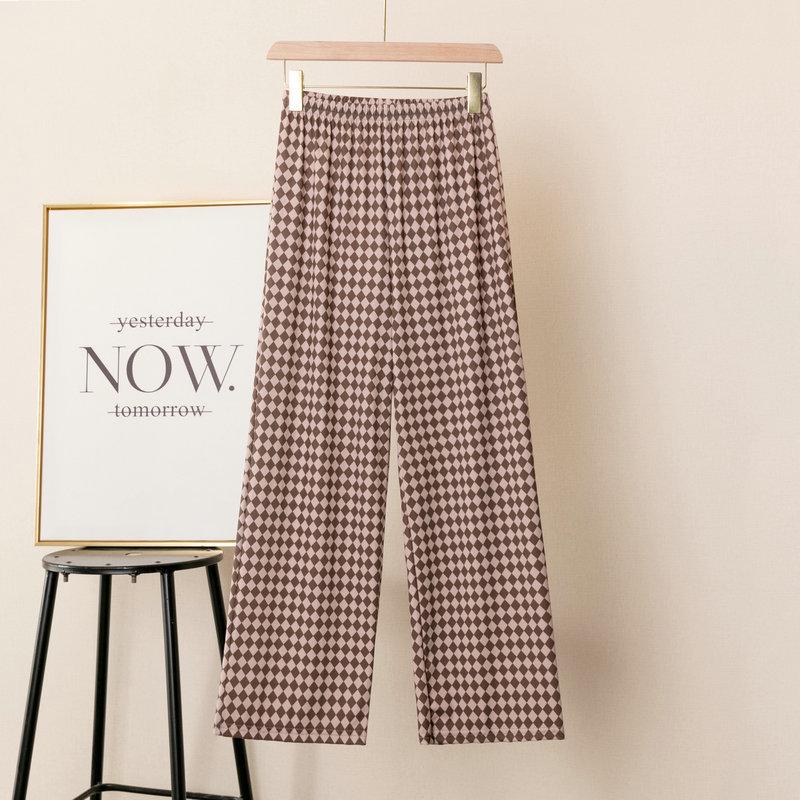 Women's High-Waist Plaid Wide-Leg Pants - Summer Slim Fit, Lightweight, Casual Drape Design