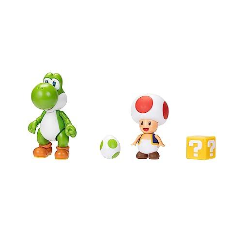 Super Mario Nintendo 4-inch Action Figure 2-Pack: Yoshi & Toad with Accessories