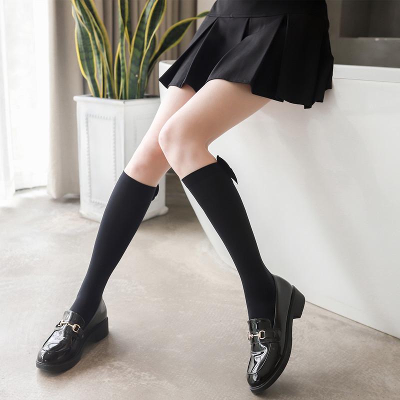 Japanese Lolita Style White Bow Silk Thigh-High Stockings