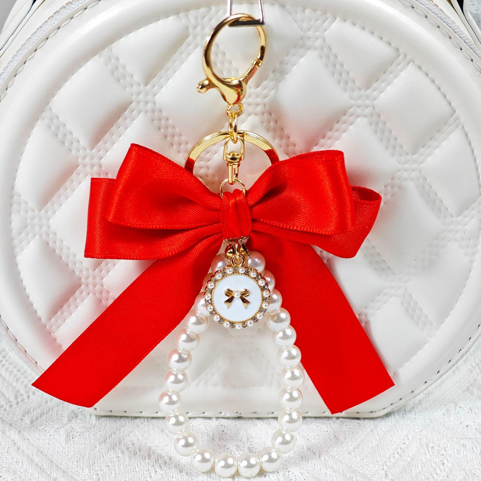 Ключница-брелок в стиле Сяосянфэн с большим бантом, браслет с имитацией жемчуга, подвеска на цветной тесьме, подвеска для сумки