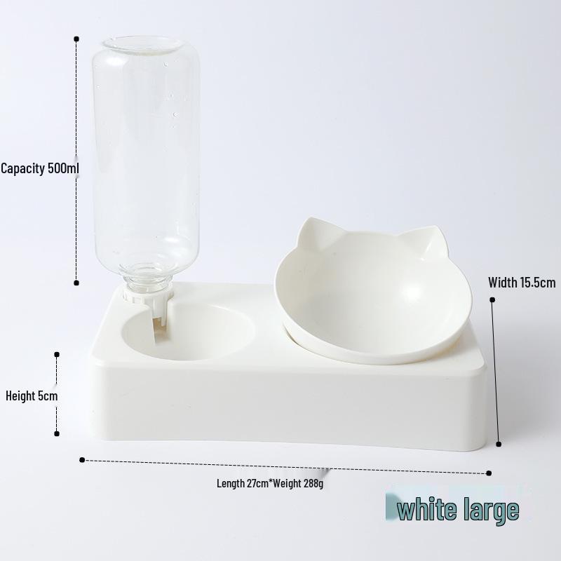 Kattmatskål och vattenskål för dubbelt bruk med flaska – Dubbel husdjursskål i plast