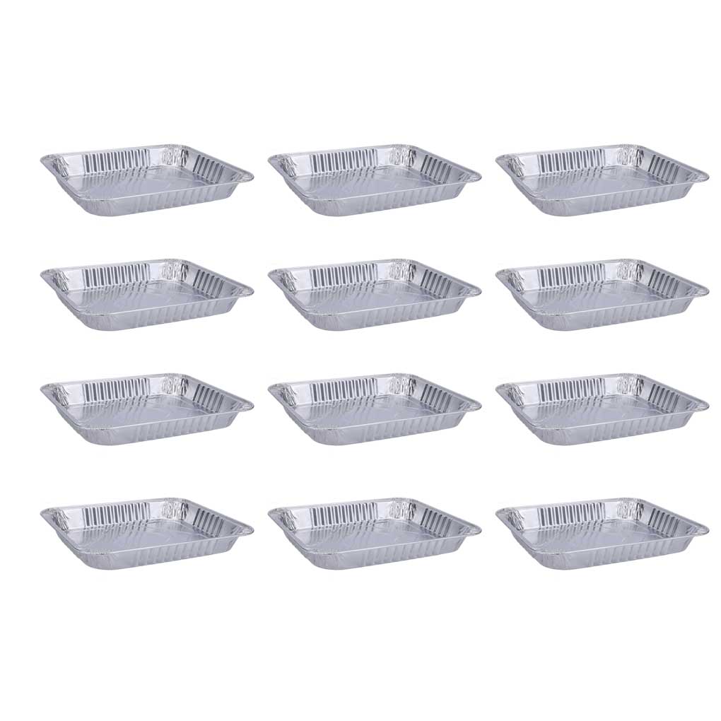 

12 шт. одноразовых алюминиевых фольгированных пищевых контейнеров, прямоугольная упаковочная коробка, многоцелевые контейнеры для еды на вынос, для приготовления пищи в микроволновой печи shallow/without lid