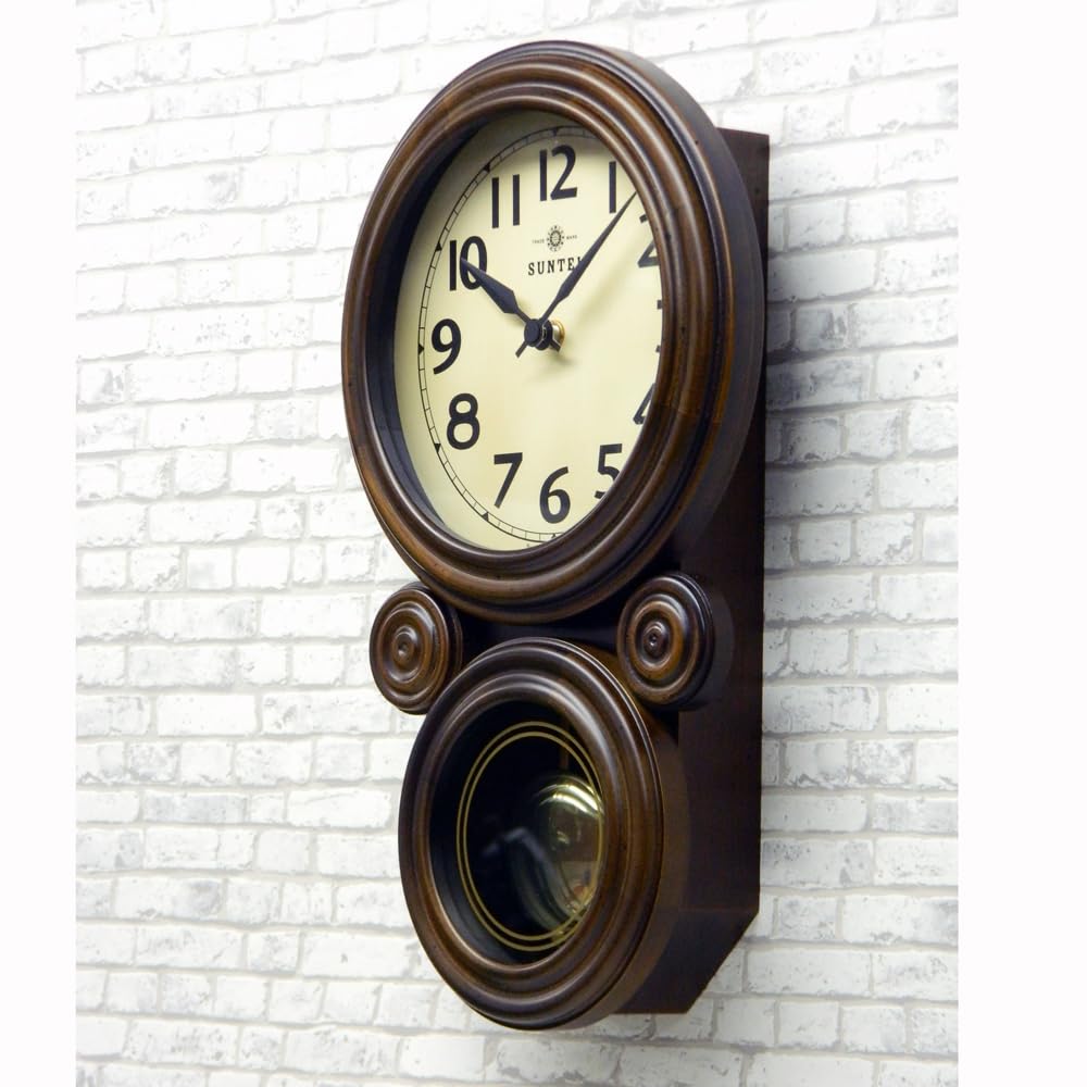 Santeru QL676-A, Made in Japan, Mini Daruma Pendulum Clock (Arabic Letters), Antique Brown