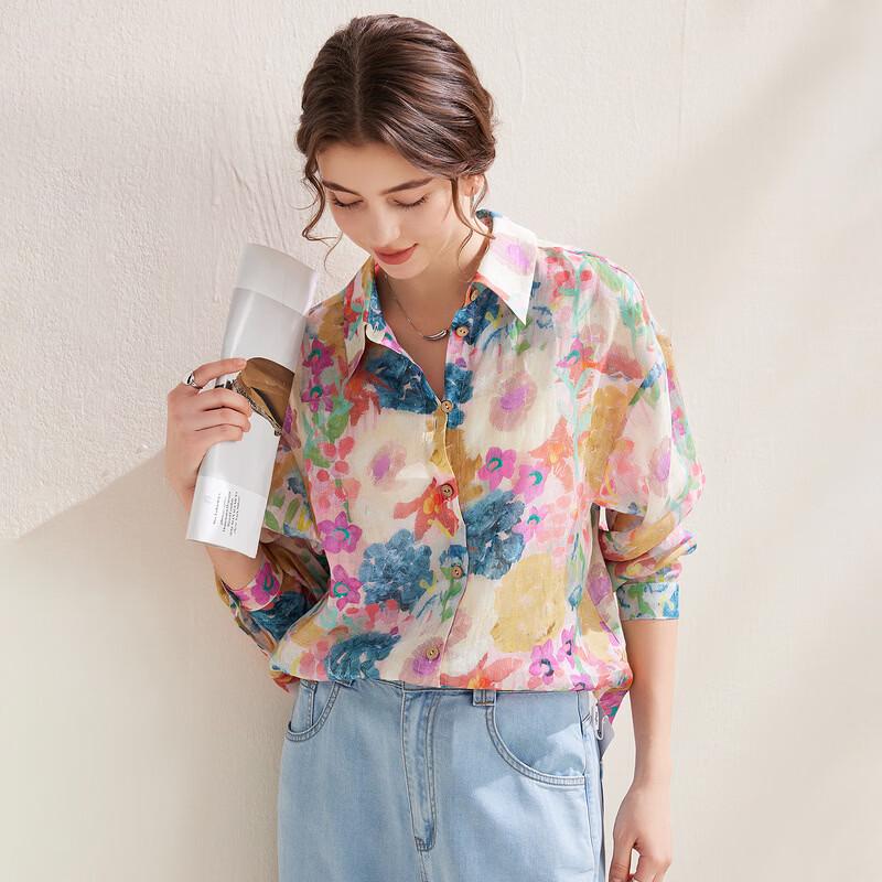 Zhaojun Women's Floral Ramie Long Sleeve Resort Blouse