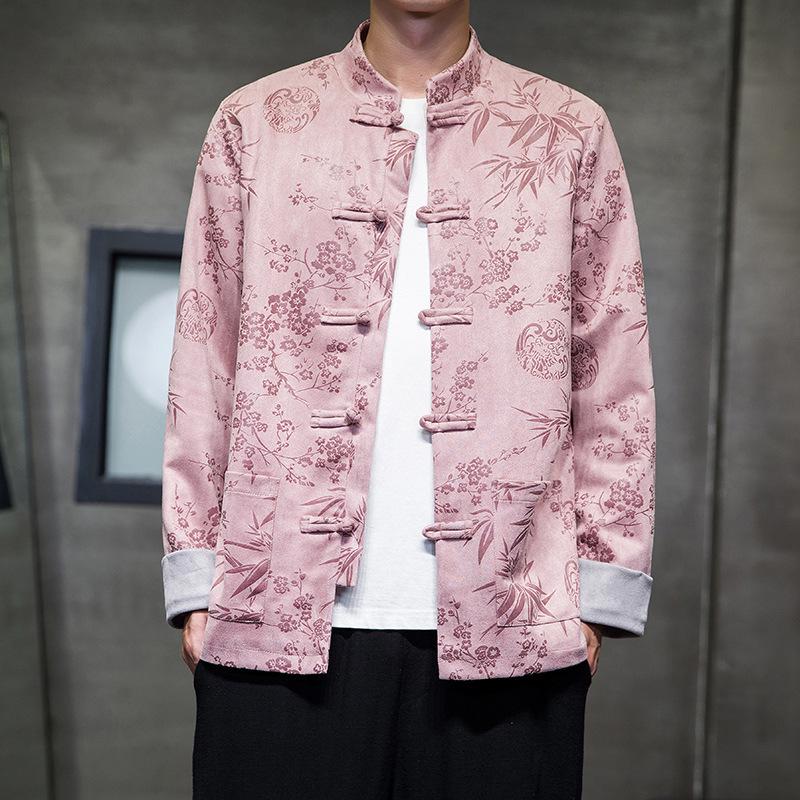 Men's Retro Deerskin Tang Suit Jacket with Hanfu Button Print