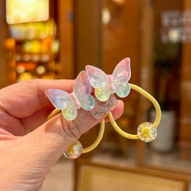2 PCS Cute Colorful Flowers & Butterflies Elastic Hair Bands for Girls Children's Hair Accessories Baby Headwear