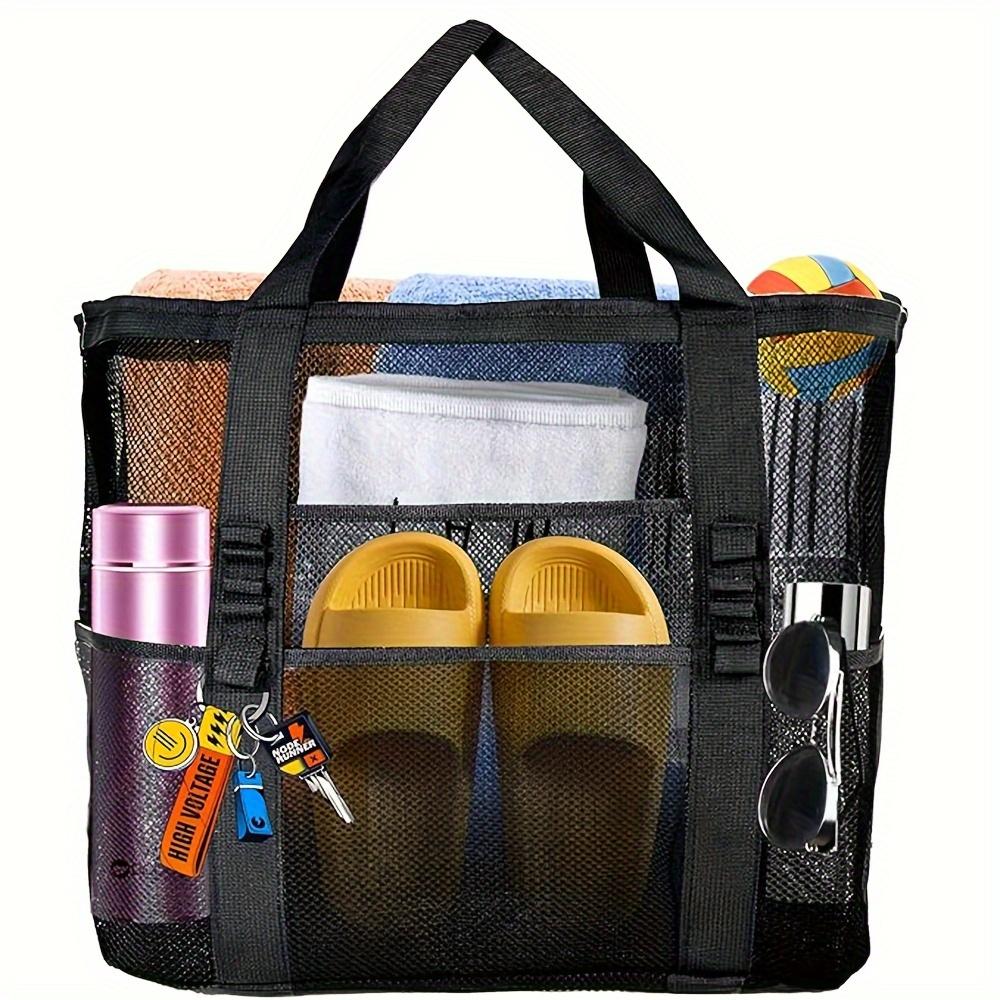 Extra Large Mesh Beach Tote Bag Breathable & Foldable with Zipper Closure, Multiple Side Pockets, Portable Organize Storage Beach Mesh Bag