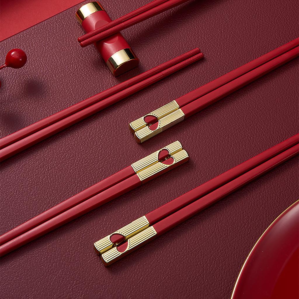 5/10Pairs Non-Slip Japanese Chinese Chopsticks Korean Sushi Sticks Chopsticks Red Love Reusable Chopsticks Alloy Tableware Set