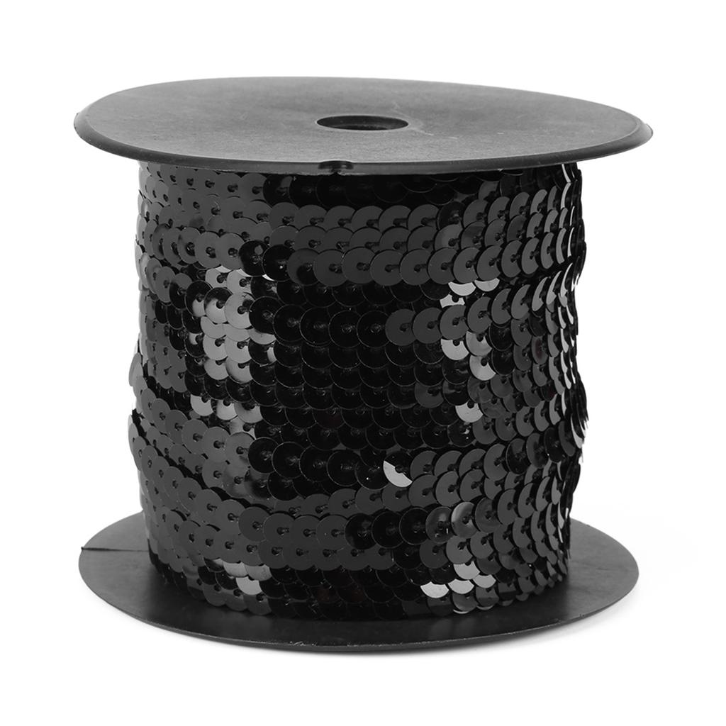 DIY 100 Yards 6mm Shiny Trim Sewing Strings Flat Round Sequins Line Accessory (Black)