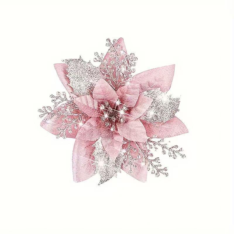 

Набор рождественских цветочных украшений с золотым блеском: Трехслойные искусственные цветы для дерева, венков и праздничных подарков 14CM