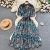 Summer new temperament shirt dress women's print waist over knee pendulum celebrity floral long skirt tide