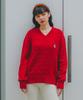 BAKKEN Point Logo Pendant V-Neck Cable Knit Bk8941_Red