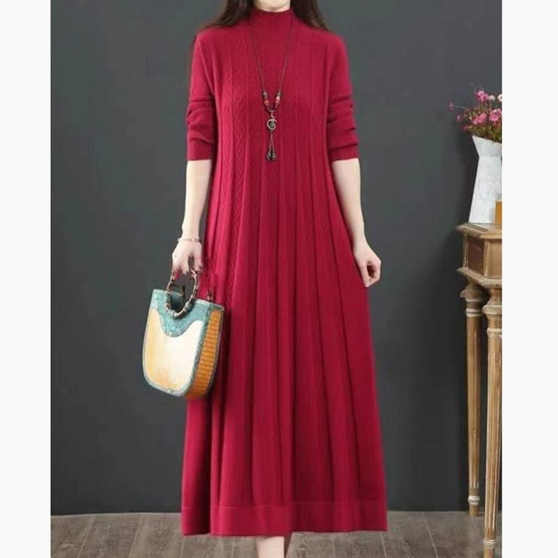 Vestido de Punto Otoño e Invierno Cuello Medio Alto Suelto Por Encima de la Rodilla Línea A Falda Suéter Suéter Largo Camisa de Fondo para Mujer