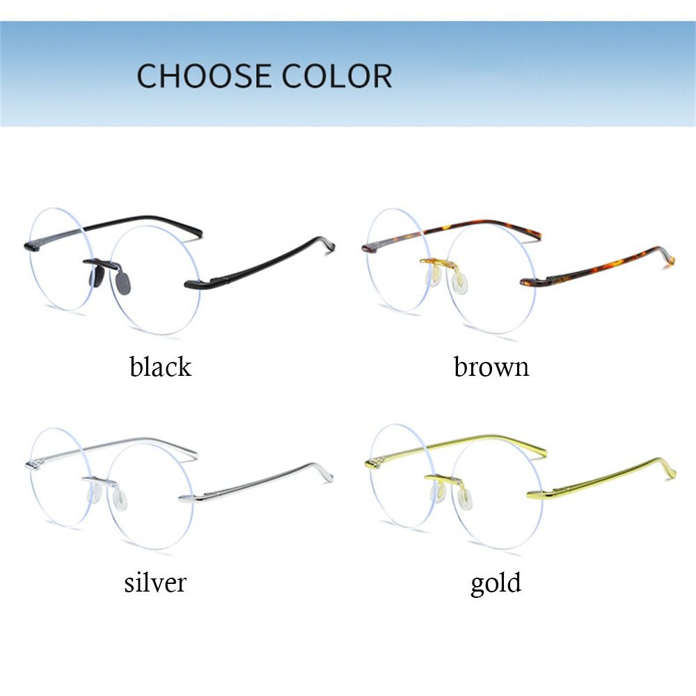 Diamond Cut Rimless Anti-Uv Blue Rays Glasses Round Frame Ultralight Computer Goggles High-Definition Flat Mirror Eyewear