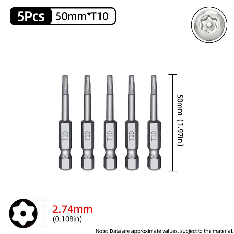 Torx Screwdriver Bit 50mm Magnetic S2 Steel 1/4'' Hex Shank Hollow Hole Security Bits T5-T40 Electric Drill Driver Hand Tools