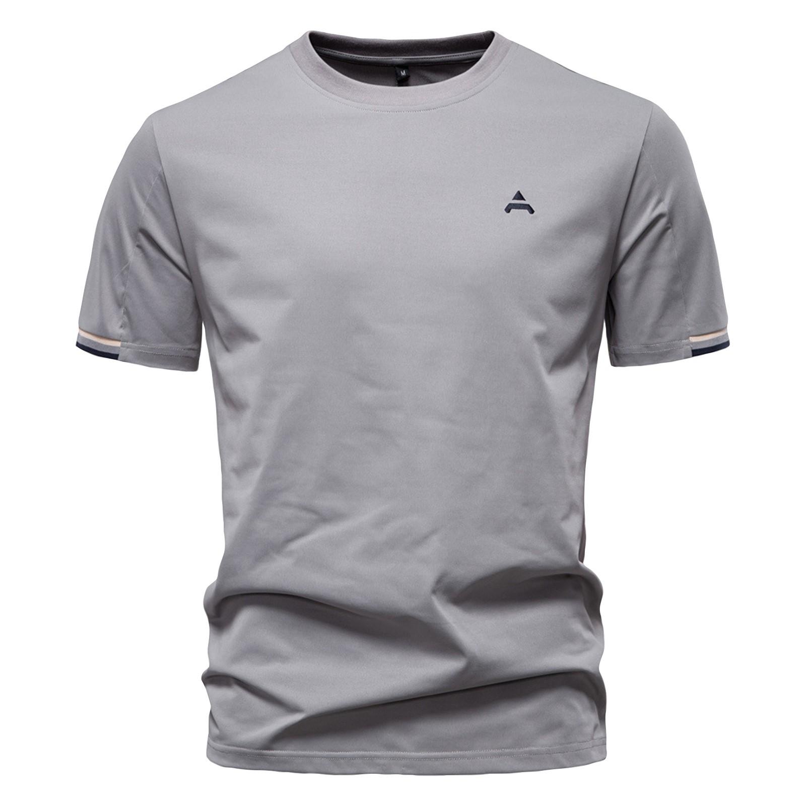 Мужская летняя однотонная вышитая круглая горловина с коротким рукавом мужская повседневная модная футболка L