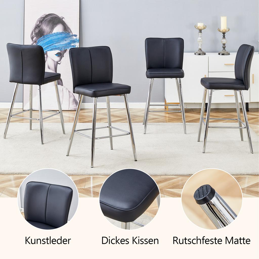 101cm High Black PU Material Bar Stool Two-Piece Set: Ergonomic Backrest, Comfortable and Stylish