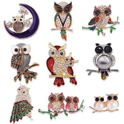 Cute Owl Oil Drop Brooch Female Retro Cartoon Small Animal Diamond Clothing Accessories