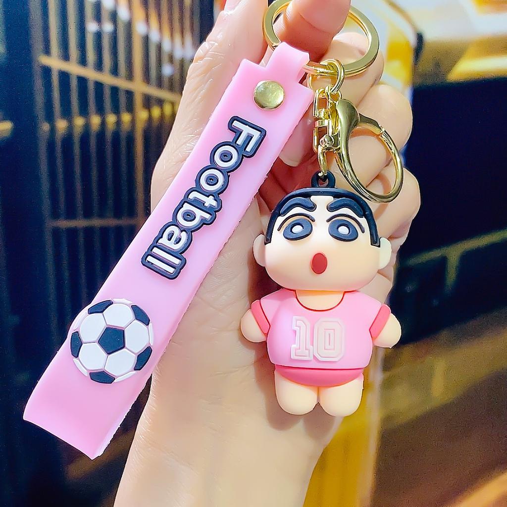 Internet Celebrity Cute Cartoon Football Cross Dressing Crayon Shin Chan Keychain 3D Car Doll Small Gift