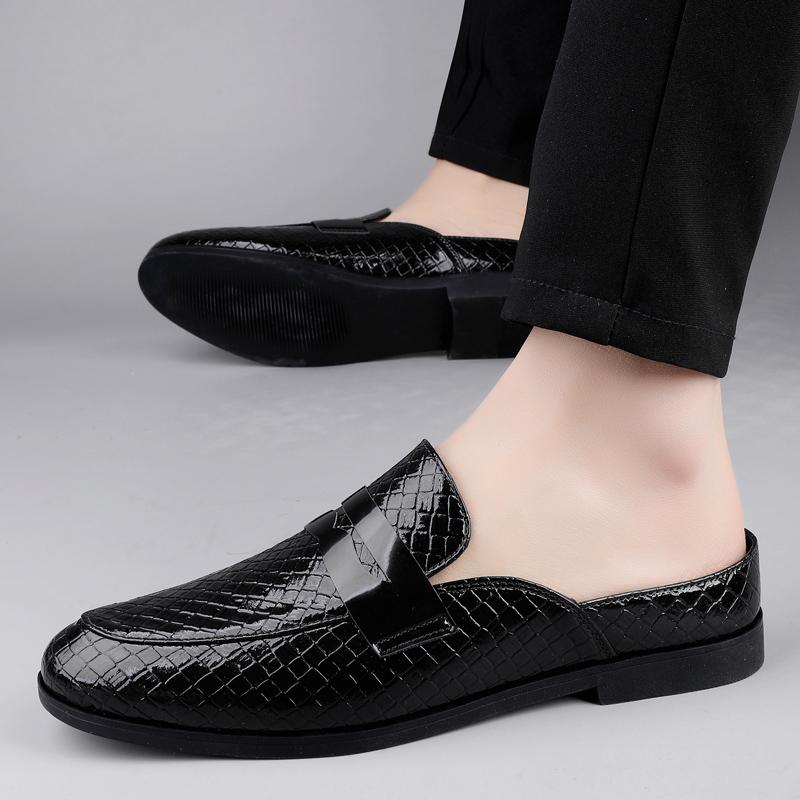Mules Half Shoes For Men Leather Backless Casual Shoes 2025 Luxury Designer Loafers Slippers Fashion Open-back Slides Sandals