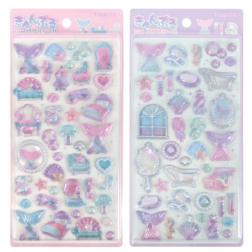 Hapila Kyunpuru Bubble Seal Mermaid Aurora Foil Stamped Set 3D Stickers Puffy Glittery Transparent STC902 2-Piece