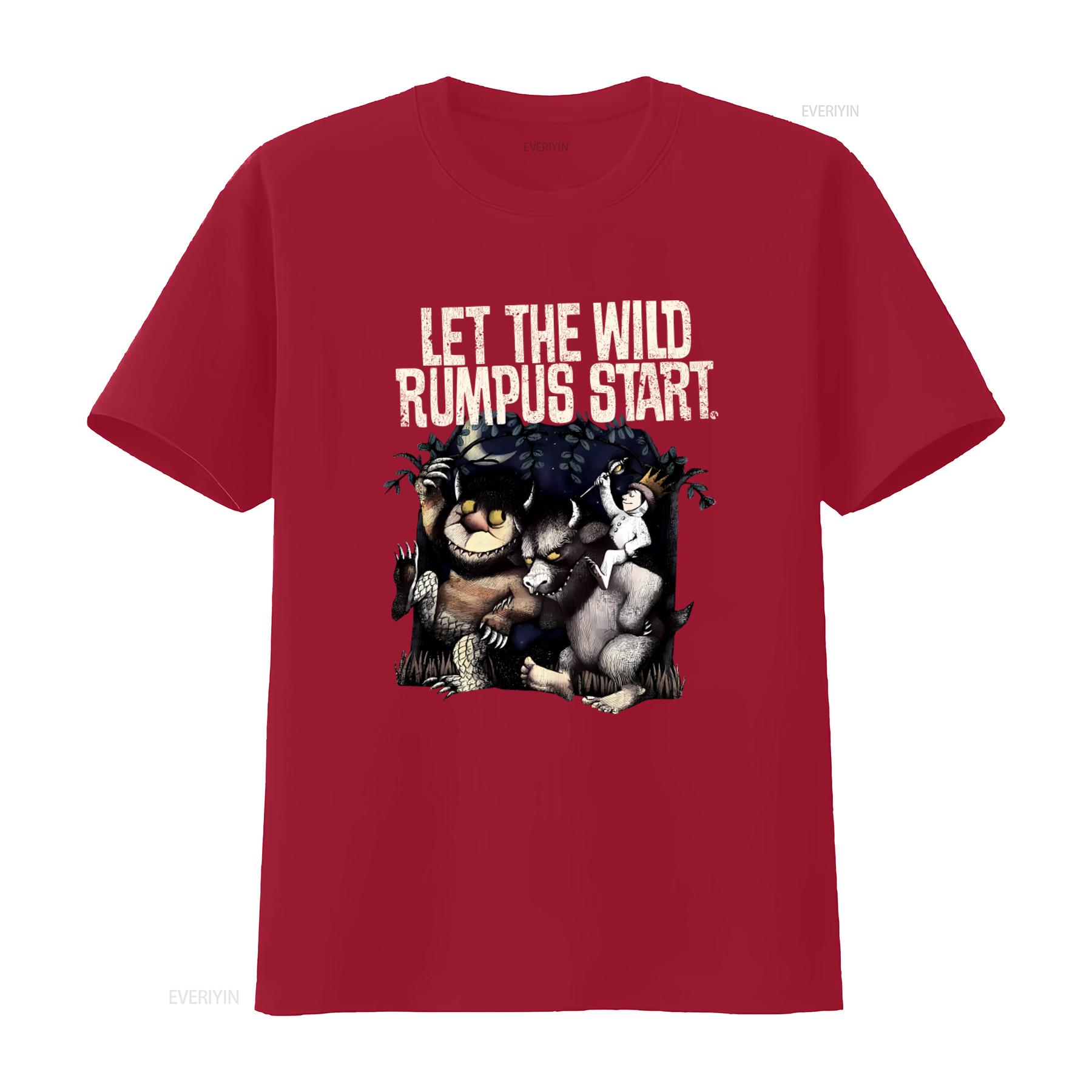 Let The Wild Rumpus Start Where Things Are T Shirt for Soft Comfortable vintage Washed Stylish graphic Versatile streetwear S