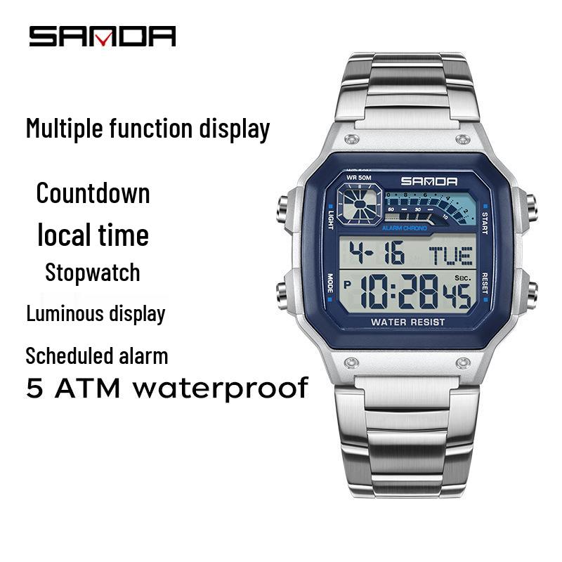 Sanda Multifunktionale Wasserdichte Elektronische Sportuhr mit Nachtlicht und Wecker für Schüler