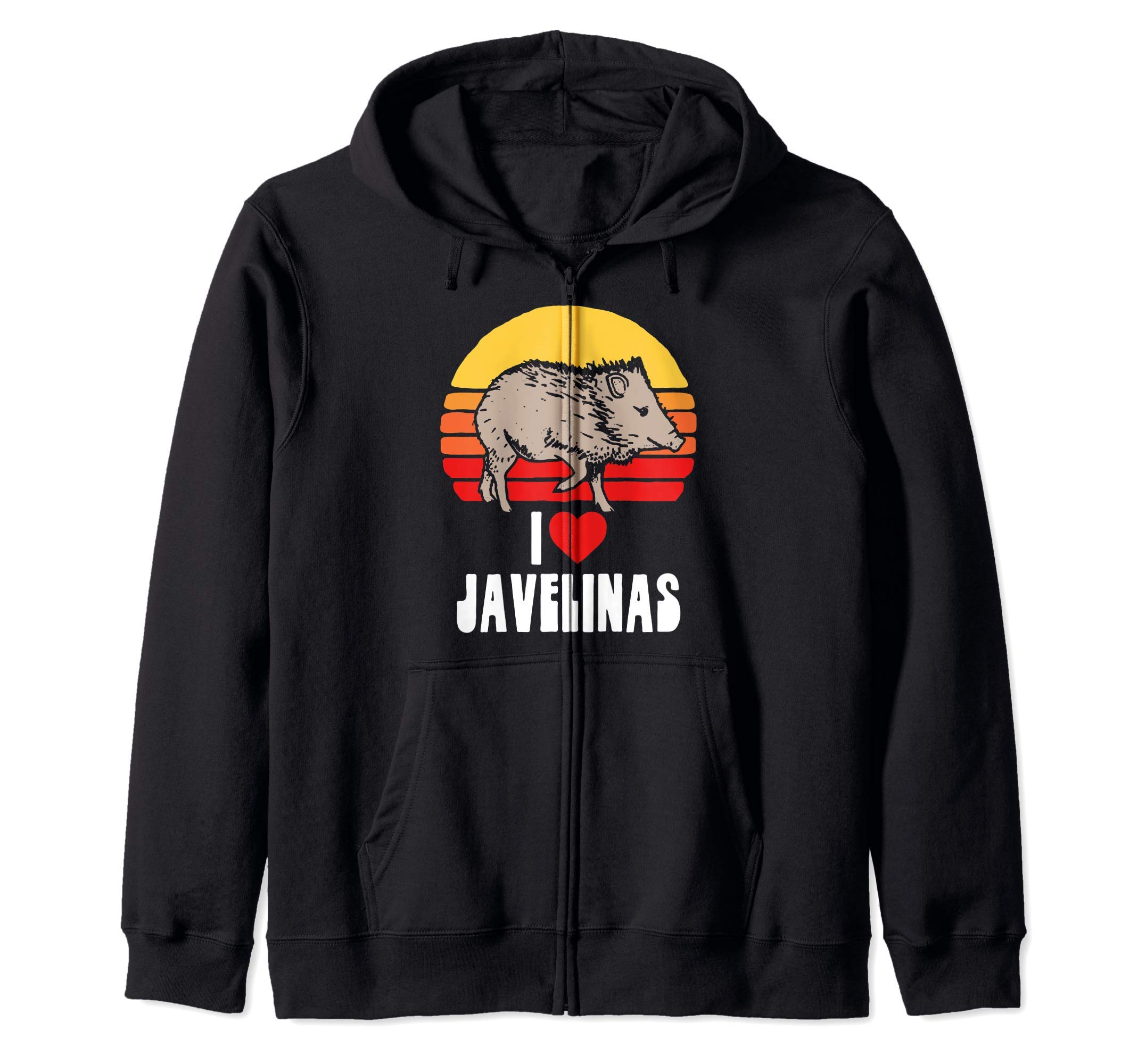 

I Love Javelinas Vintage Retro 80s Sunset Cute Heart Arizona Zip Hoodie чорний