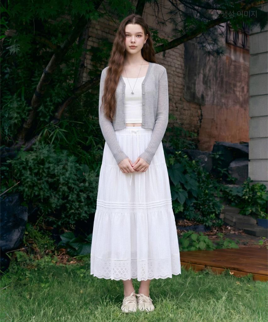 Roem Cotton Eyelet Elastic Long Skirt Rmwhg25R13