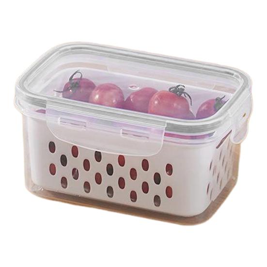 4-In-1 Fruit Vegetable Storage Container with Removable Filter Leak-Proof Airtight PP Storage Box for Washing Draining Stackable Food Organizer