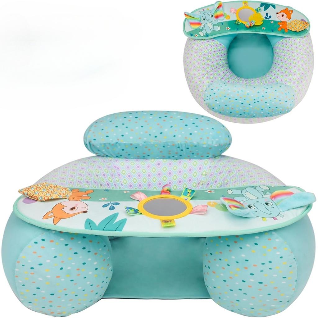 Inflatable Baby Seat  for Sitting Up with Sensory Toy Tray Back Support for Toddler Soft Plush Baby Sofa Baby Chair Cute Animal
