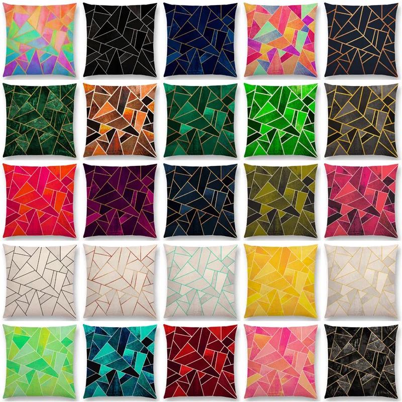 Neu Weiß Lila Schwarz Blau Rosa Bunt Abstrakt Geometrisch Dreiecke Goldene Linien Regenbogensteine Kissenbezug Dekokissenbezug