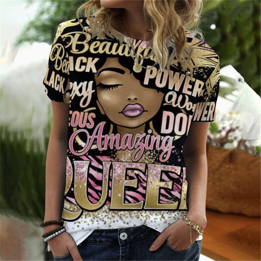 New African Girl Sexy 3D Print Women's T-Shirts Summer O-Neck Short Sleeve T Shirt Y2k Harajuku Tees Casual Tops Female Clothing