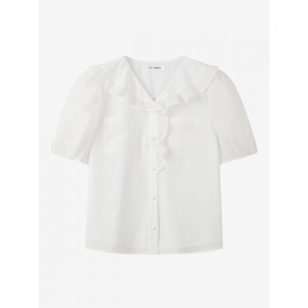 Cc Collect Ruffle Decoration Wide Collar Blouse  C262msc135 