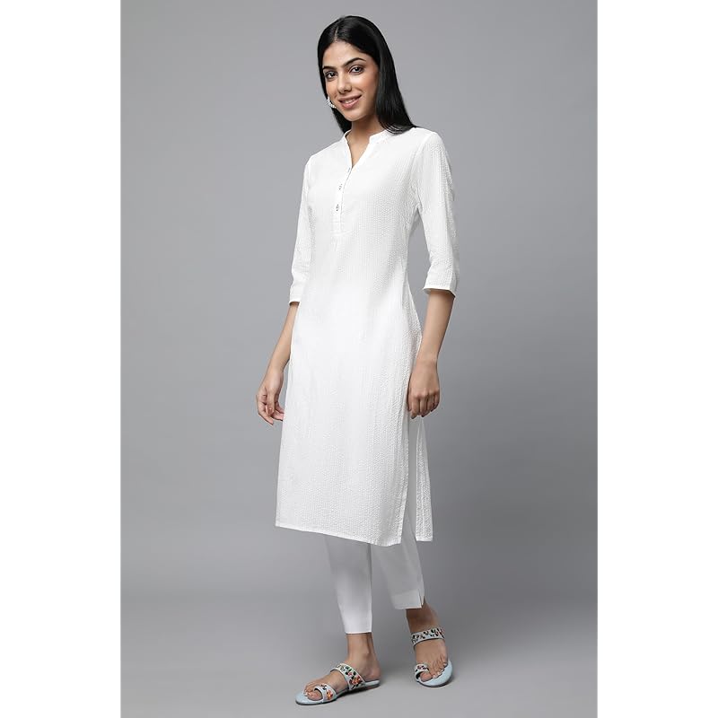Aurelia White Solid Cotton Rayon Blend Regular Kurta L белый