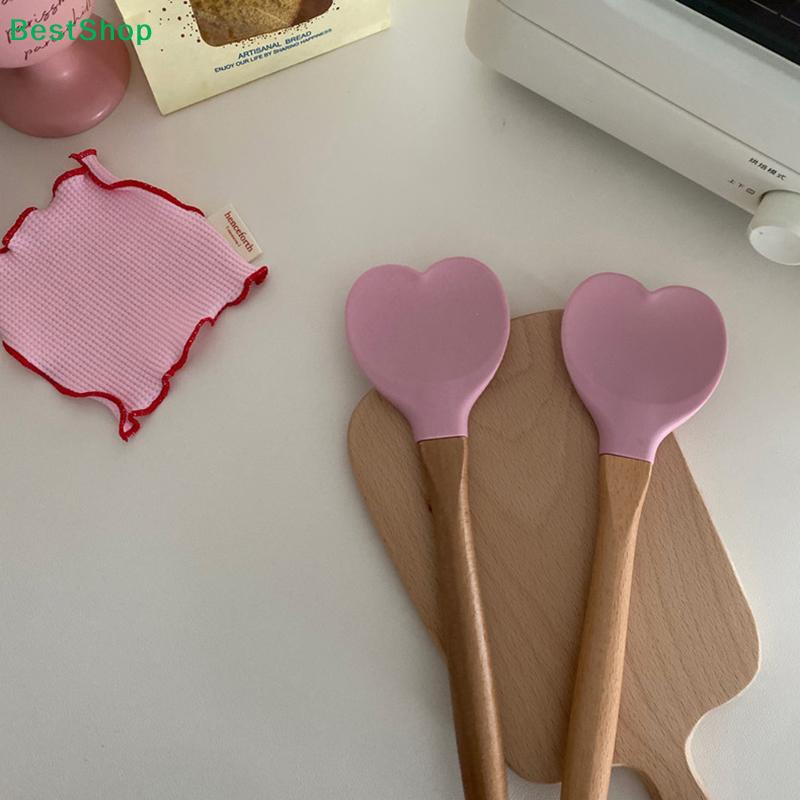 Love Silicone Spatula Heart-Shaped Wooden Handle Baking Spatulas Kitchen Utensils Making Cake Baking Tool