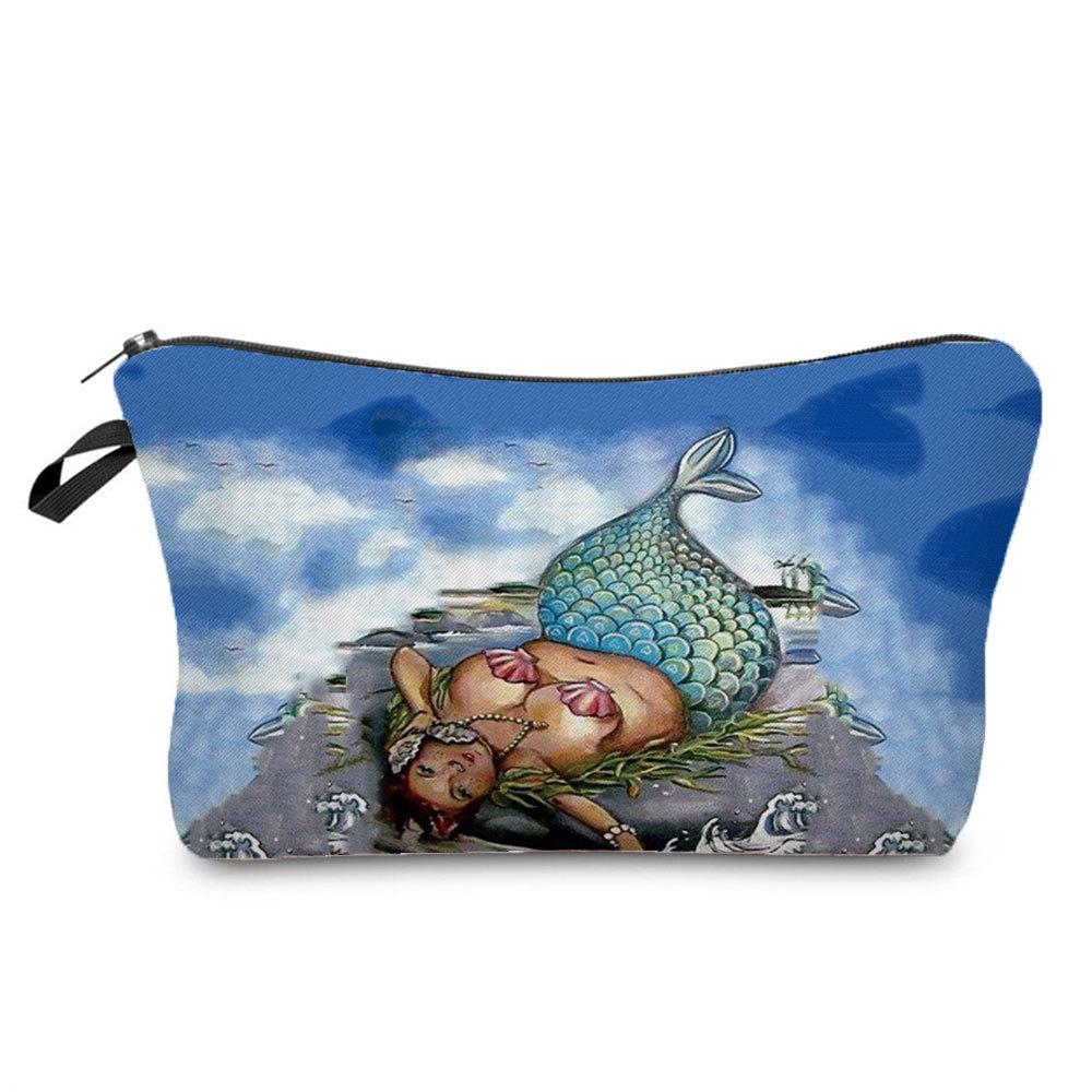 Women Toon Mermaid Print Cosmetic Bag Toiletries Organize Travel Storage Case 6690 KTB