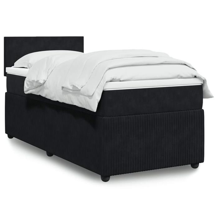 VidaXL Sommier à lattes de lit avec matelas Noir 90x200 cm Velours 3287634