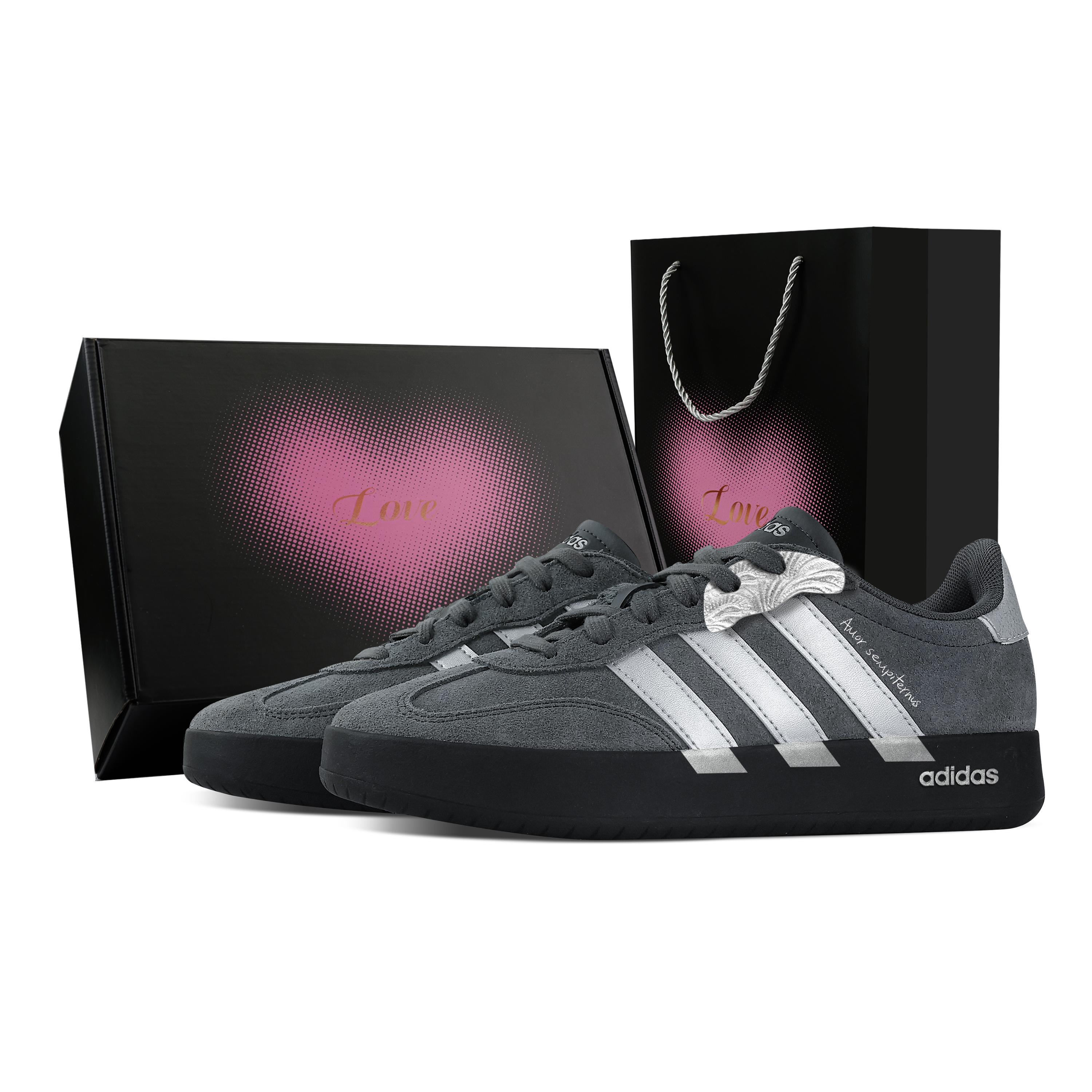 

Custom Adidas BARREDA Gray Silver Love Letter, Heart Box Low top German Army Trainers Unisex Gray KH6999(Team773--) 36